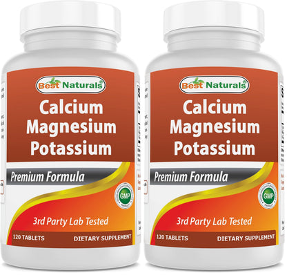 Best Naturals Calcium Magnesium Potassium - 120 Tablets (Pack of 2) | Non-GMO & Gluten Free