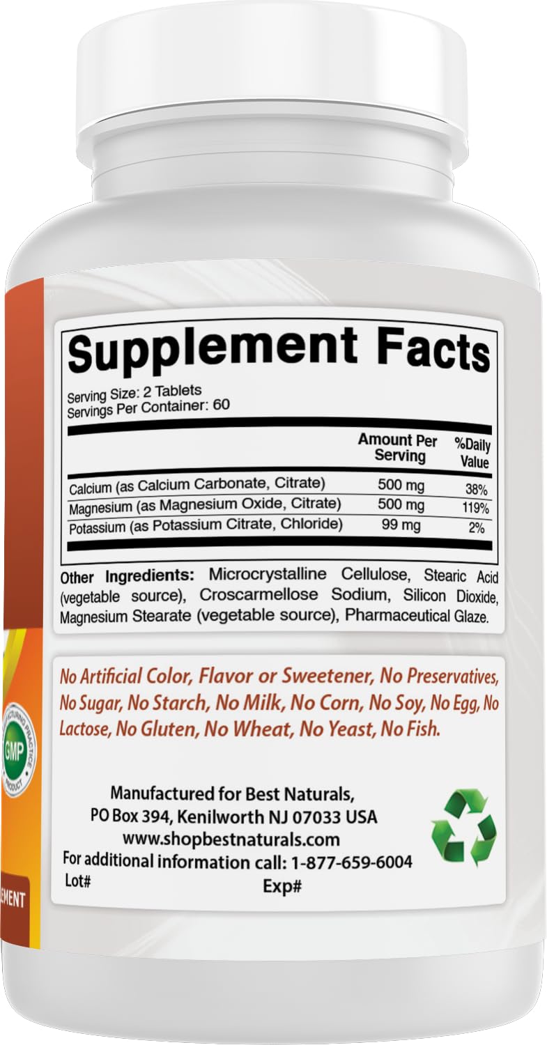 Best Naturals Calcium Magnesium Potassium - 120 Tablets (Pack of 2) | Non-GMO & Gluten Free