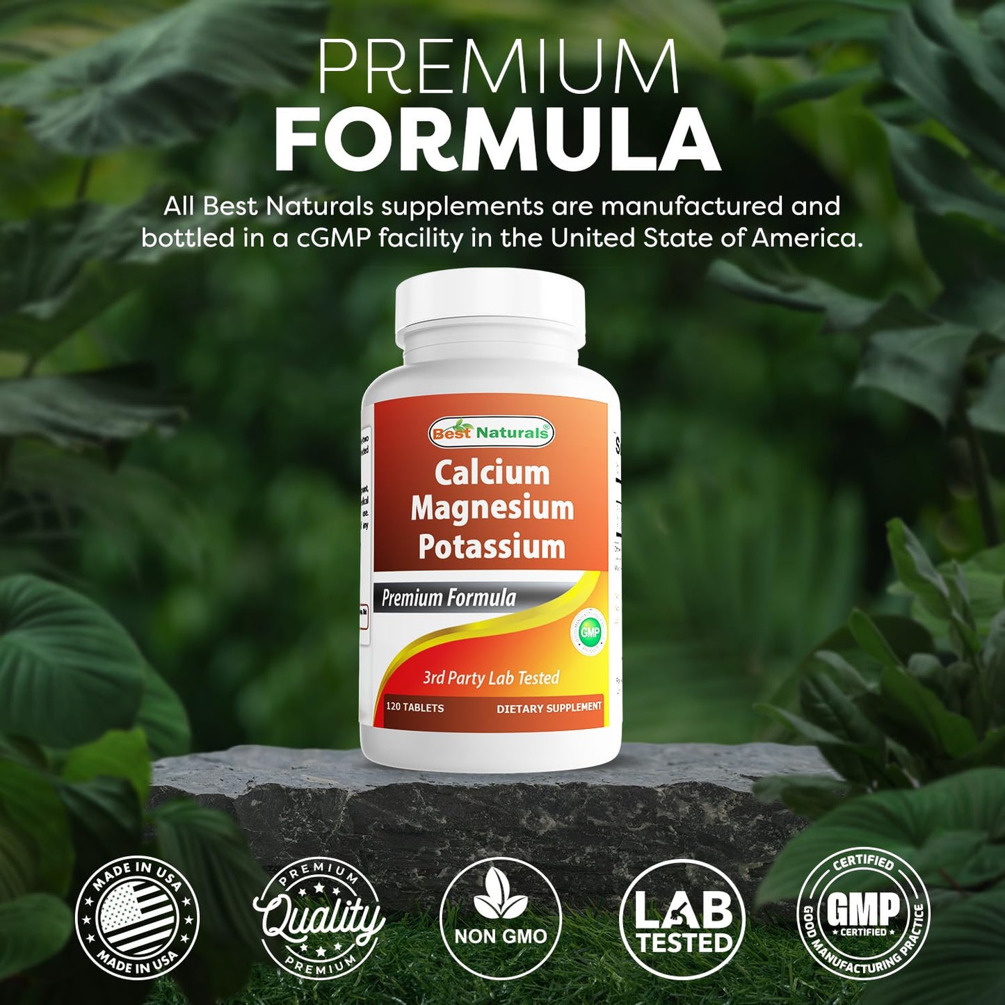 Best Naturals Calcium Magnesium Potassium - 120 Tablets (Pack of 2) | Non-GMO & Gluten Free