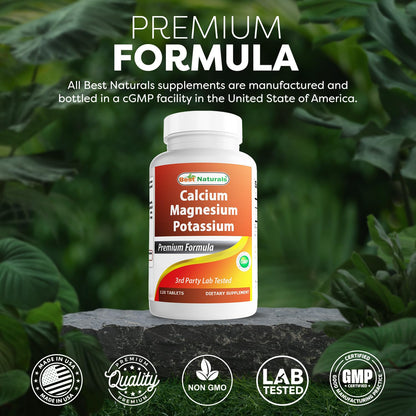 Best Naturals Calcium Magnesium Potassium - 120 Tablets (Pack of 2) | Non-GMO & Gluten Free