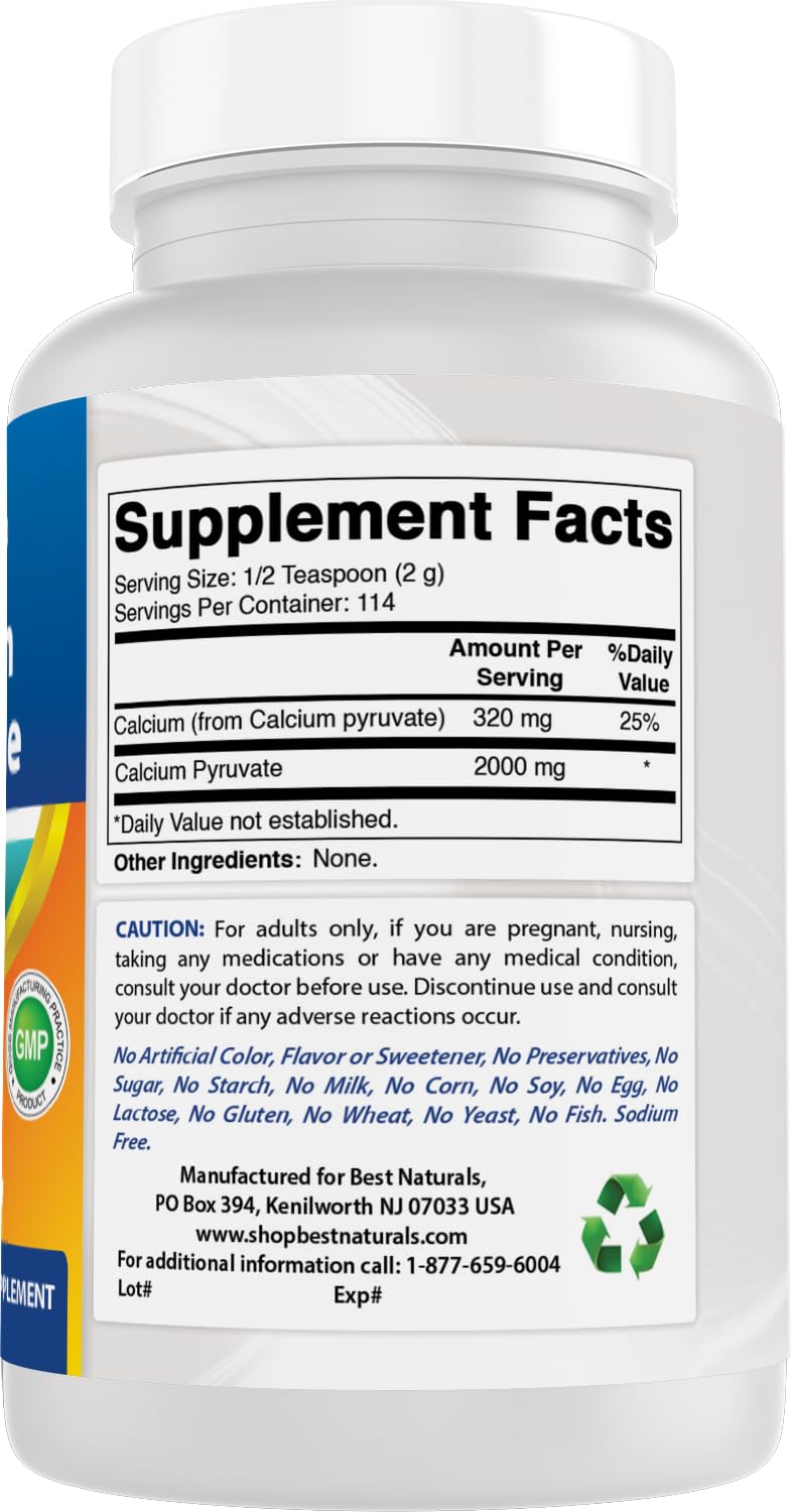 Best Naturals Calcium Pyruvate Powder 8 oz – Pack of 2 (Non-GMO, Gluten-Free)