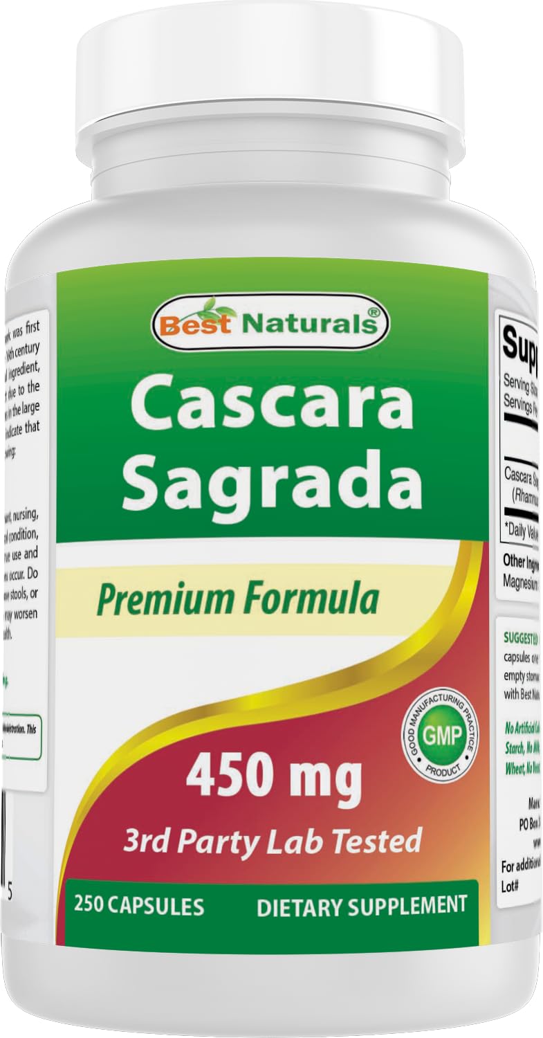 Best Naturals Cascara Sagrada 450 mg – 250 Capsules | Non-GMO, Gluten-Free, Made in USA