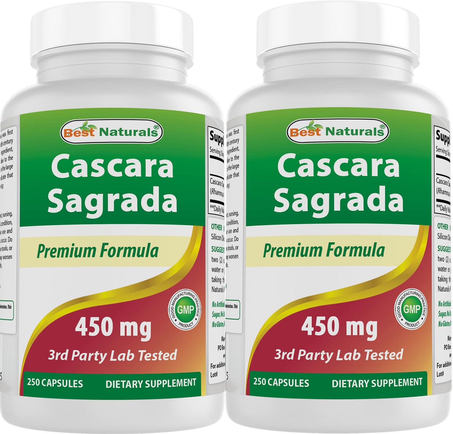 Best Naturals Cascara Sagrada 450 mg - 250 Capsules (Pack of 2) | Non-GMO & Gluten-Free