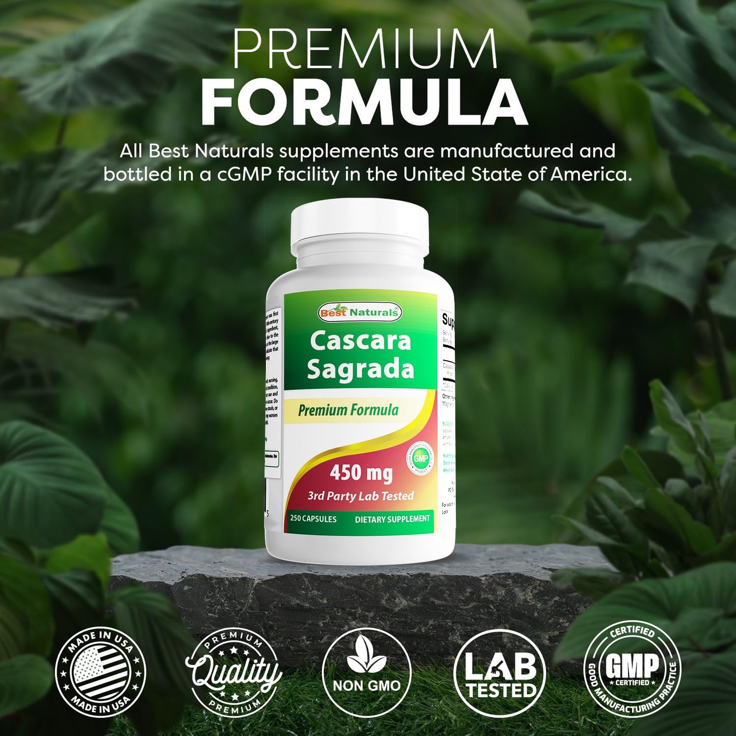Best Naturals Cascara Sagrada 450 mg - 250 Capsules (Pack of 2) | Non-GMO & Gluten-Free
