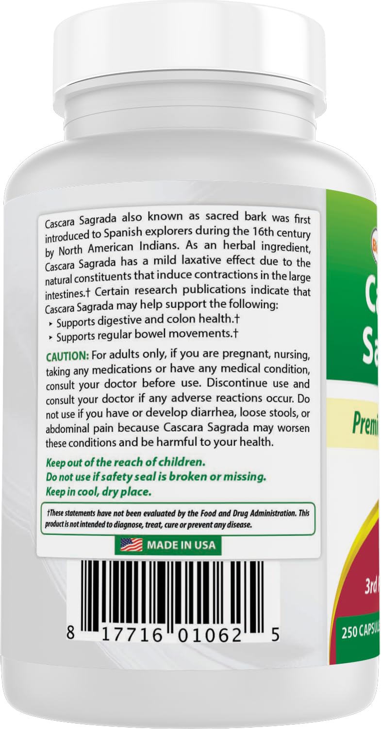 Best Naturals Cascara Sagrada 450 mg - 250 Capsules (Pack of 2) | Non-GMO & Gluten-Free
