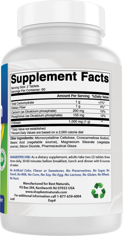 Best Naturals Chitosan 500 mg – 120 Tablets | Non-GMO & Gluten Free