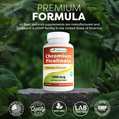 Best Naturals Chromium Picolinate 1000 mcg – 240 Tablets | GMP Certified, Made in USA