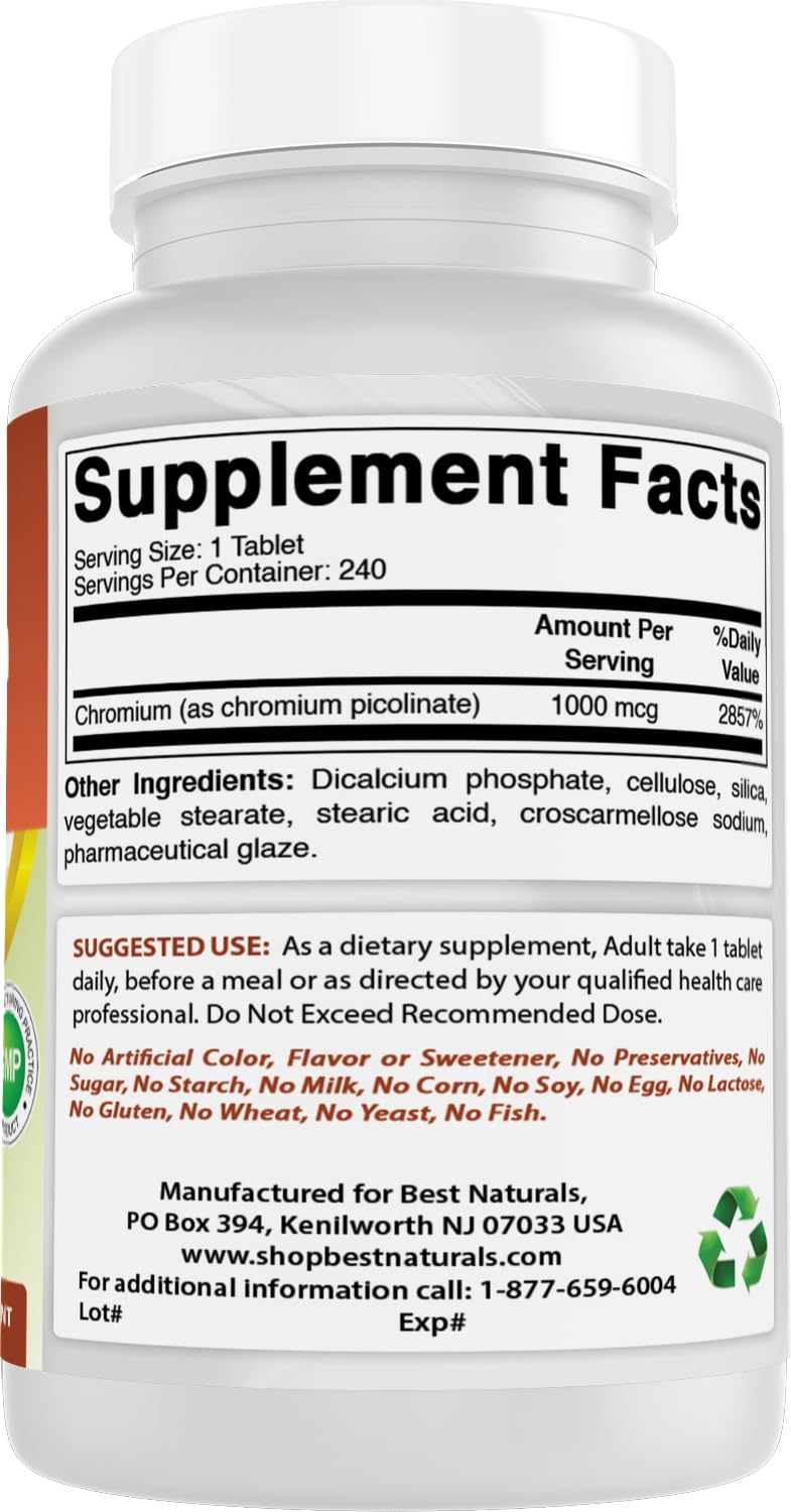 Best Naturals Chromium Picolinate 1000mcg — 240 Tablets (Pack of 2)