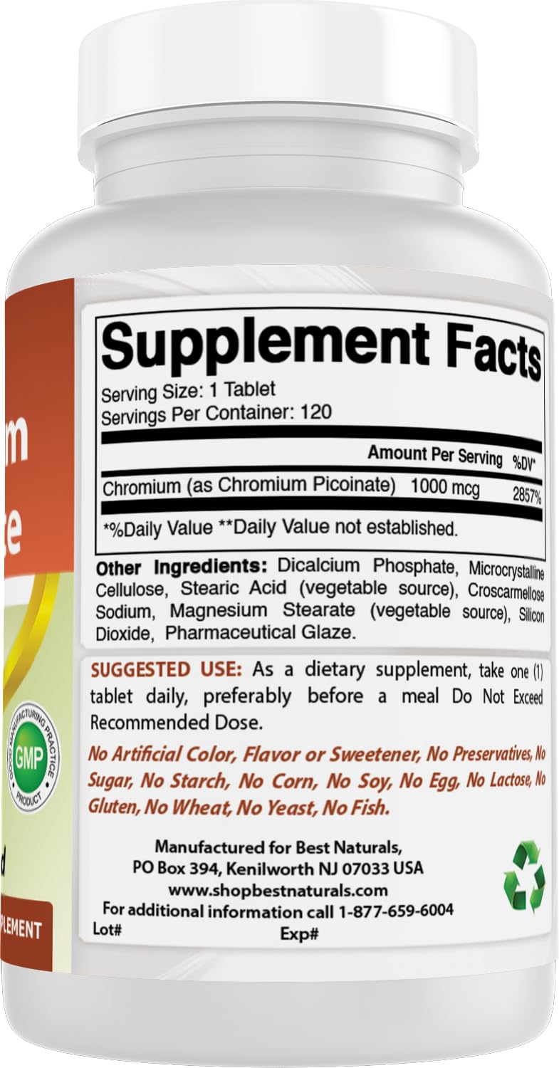 Best Naturals Chromium Picolinate 1000 mcg 120 Tablets