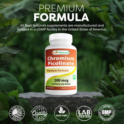 Best Naturals Chromium Picolinate Tablet, 200 mcg - 240 Count | Non-GMO & Gluten-Free
