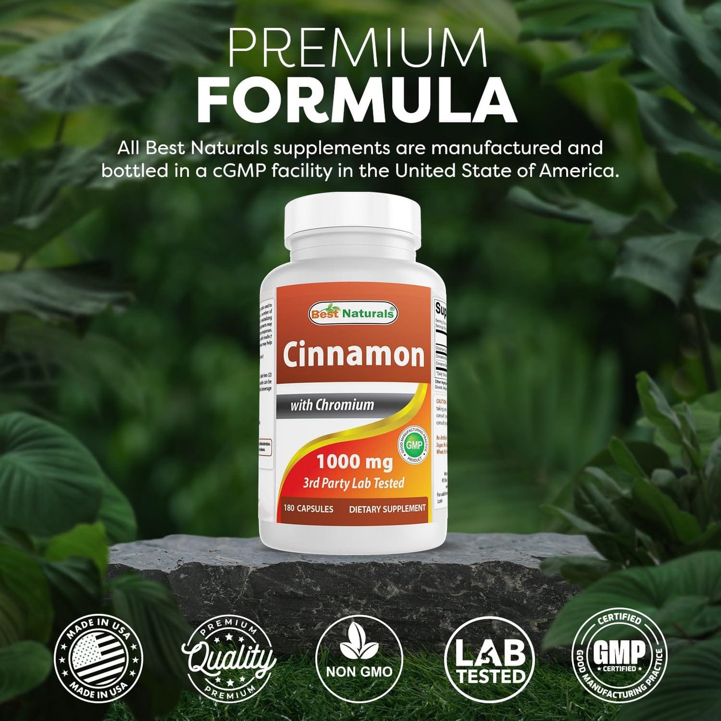Best Naturals Cinnamon 2000 mg Equivalent with Chromium 400 mcg per Serving - Metabolism Support - 180 Capsules (Pack of 2)