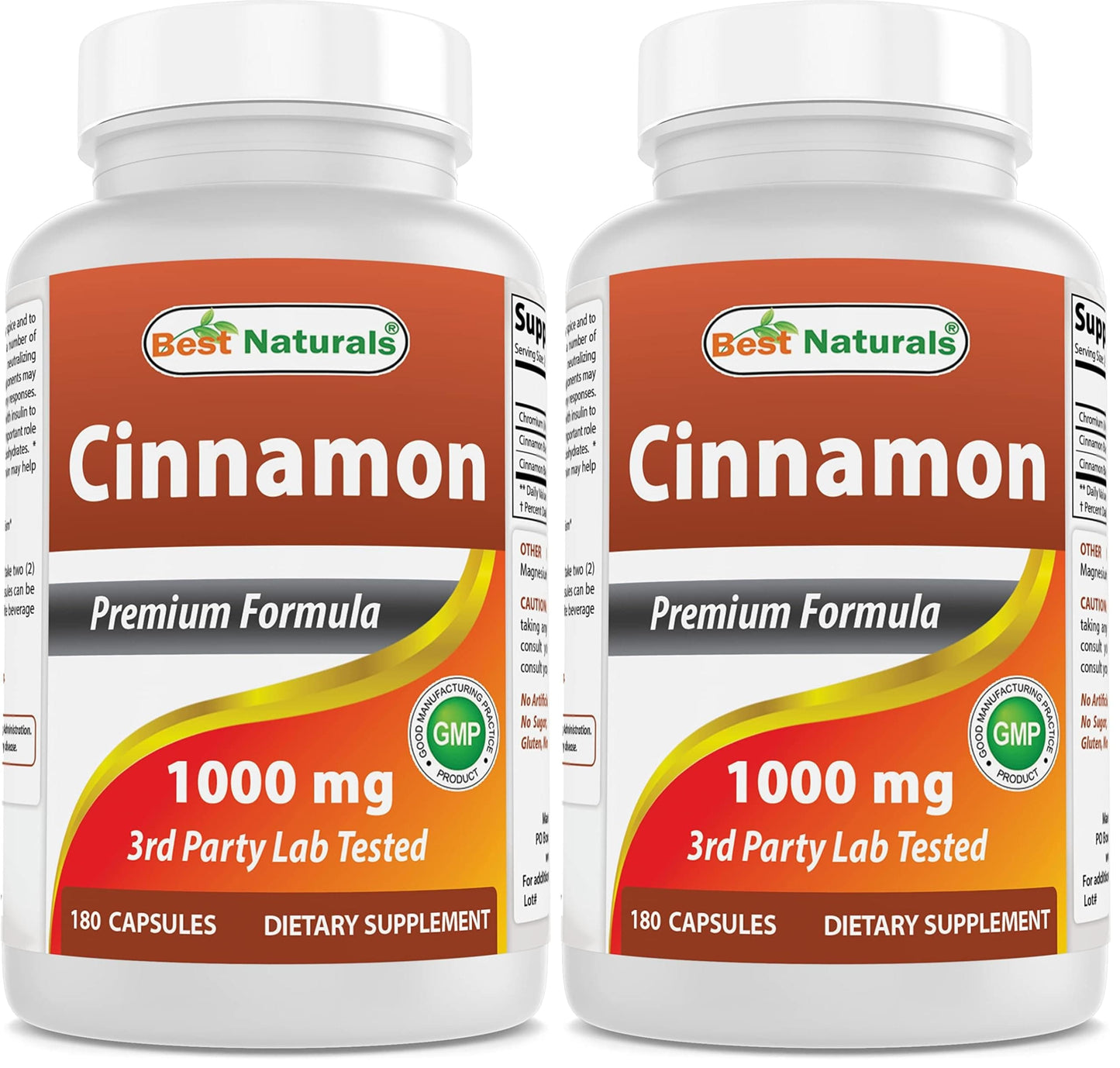 Best Naturals Cinnamon 2000 mg Equivalent with Chromium 400 mcg per Serving - Metabolism Support - 180 Capsules (Pack of 2)