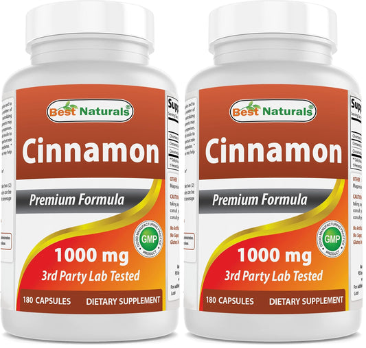 Best Naturals Cinnamon 2000 mg Equivalent with Chromium 400 mcg per Serving - Metabolism Support - 180 Capsules (Pack of 2) BritishVita | Premium UK Vitamins & Wellness Supplements