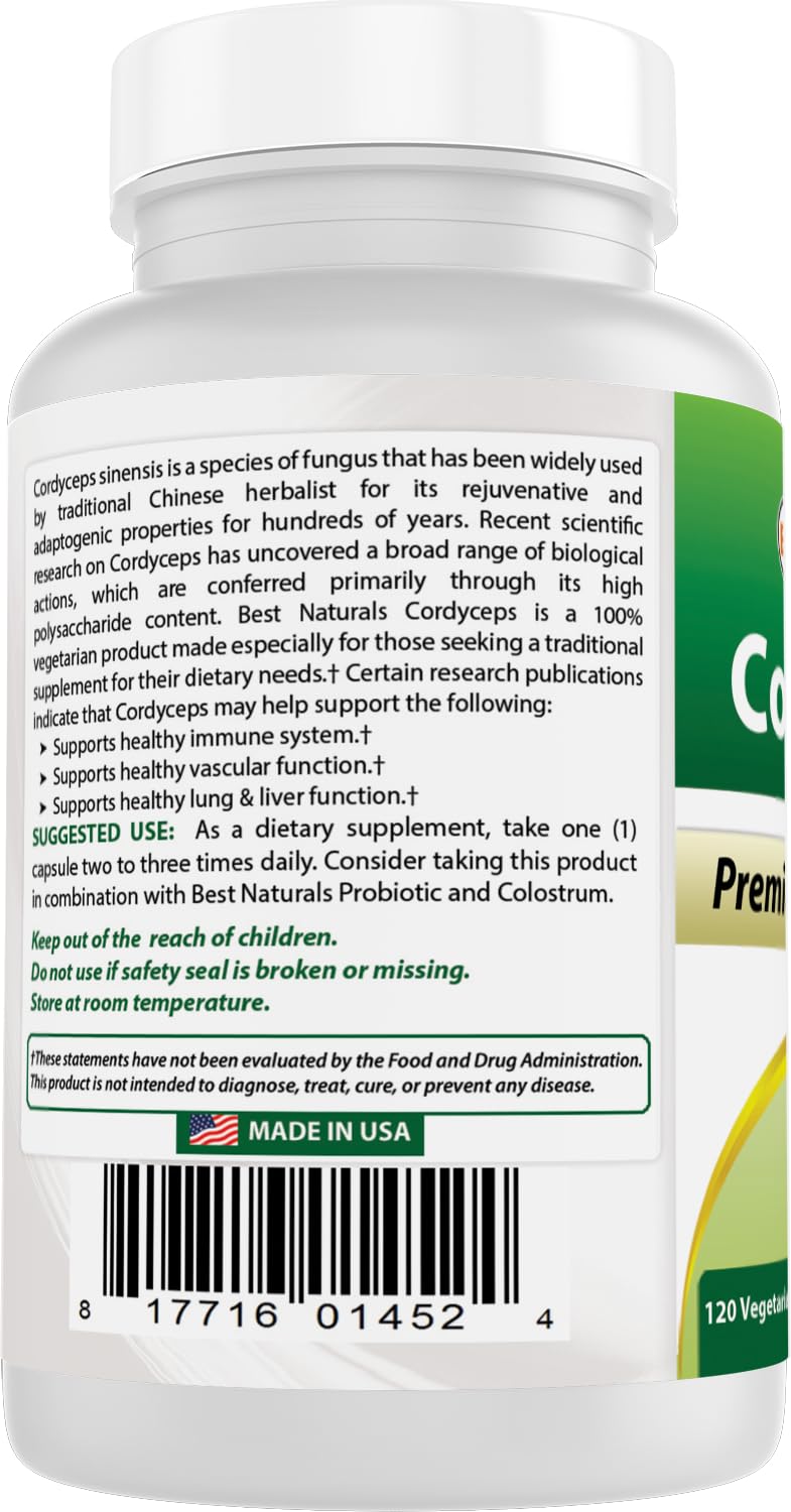 Best Naturals Cordyceps Sinensis Mycelium Powder 750 mg - 120 Veggie Capsules