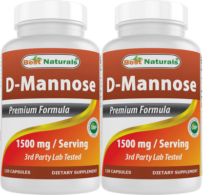 Best Naturals D-Mannose 1500 mg per Serving – 120 Capsules (Pack of 2)