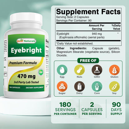 Best Naturals Eyebright 470 mg - 180 Capsules (180 Count, Pack of 2)
