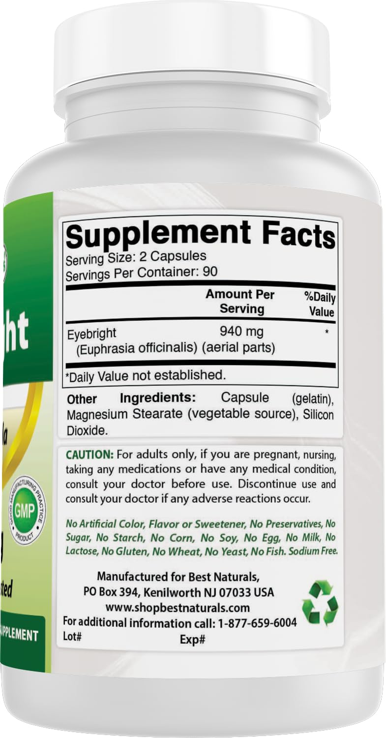 Best Naturals Eyebright 470 mg - 180 Capsules (180 Count, Pack of 2)