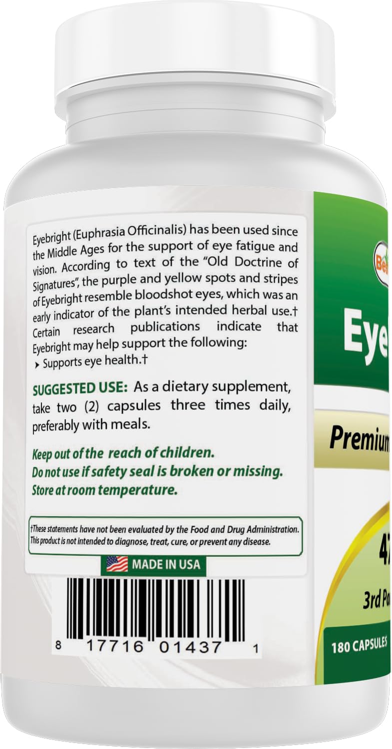 Best Naturals Eyebright 470 mg - 180 Capsules (180 Count, Pack of 2)