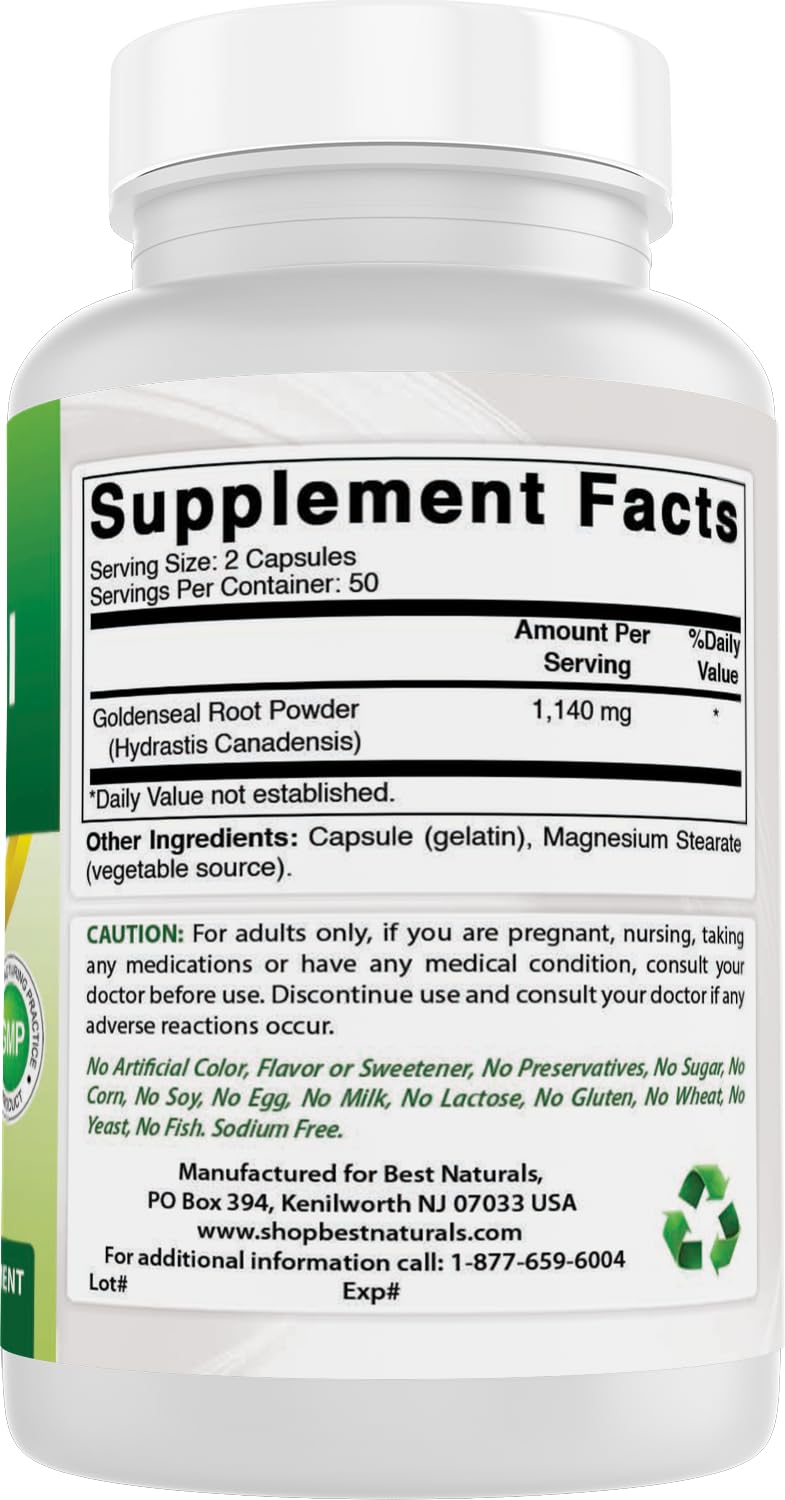 Best Naturals Goldenseal Root 570 mg (Non-GMO) 100 Capsules