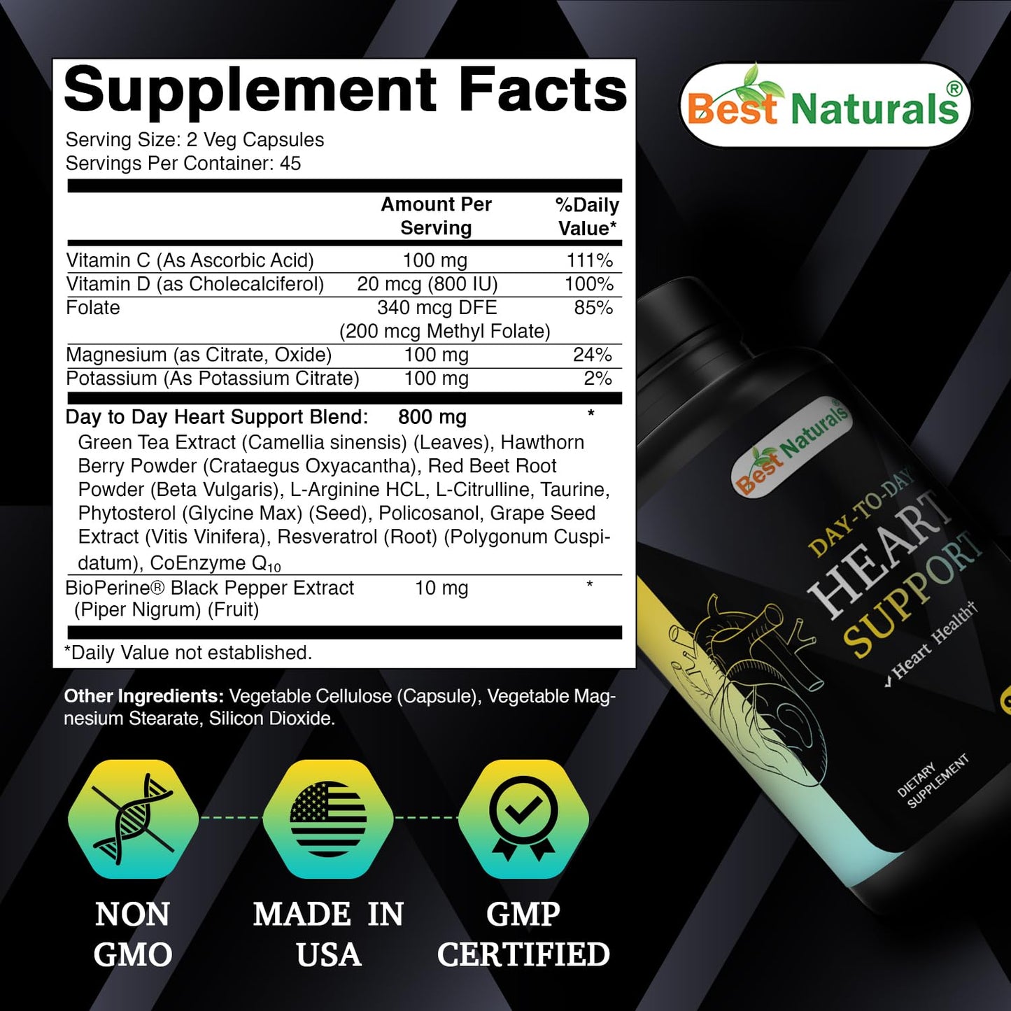 Best Naturals Heart Health Support - 90 Veg Capsules (CoQ10, Green Tea, Hawthorn)