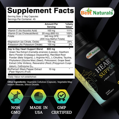 Best Naturals Heart Health Support - 90 Veg Capsules (CoQ10, Green Tea, Hawthorn)