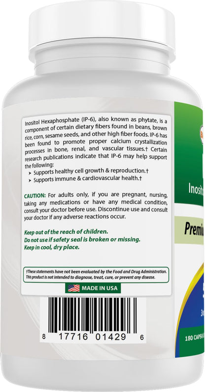Best Naturals IP-6 510 mg 180 Capsules | 3rd-Party Tested, Non-GMO