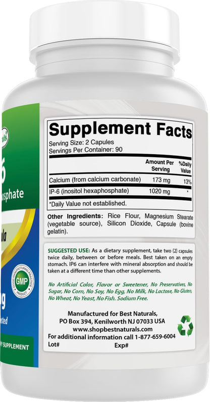 Best Naturals IP-6 510 mg 180 Capsules | 3rd-Party Tested, Non-GMO
