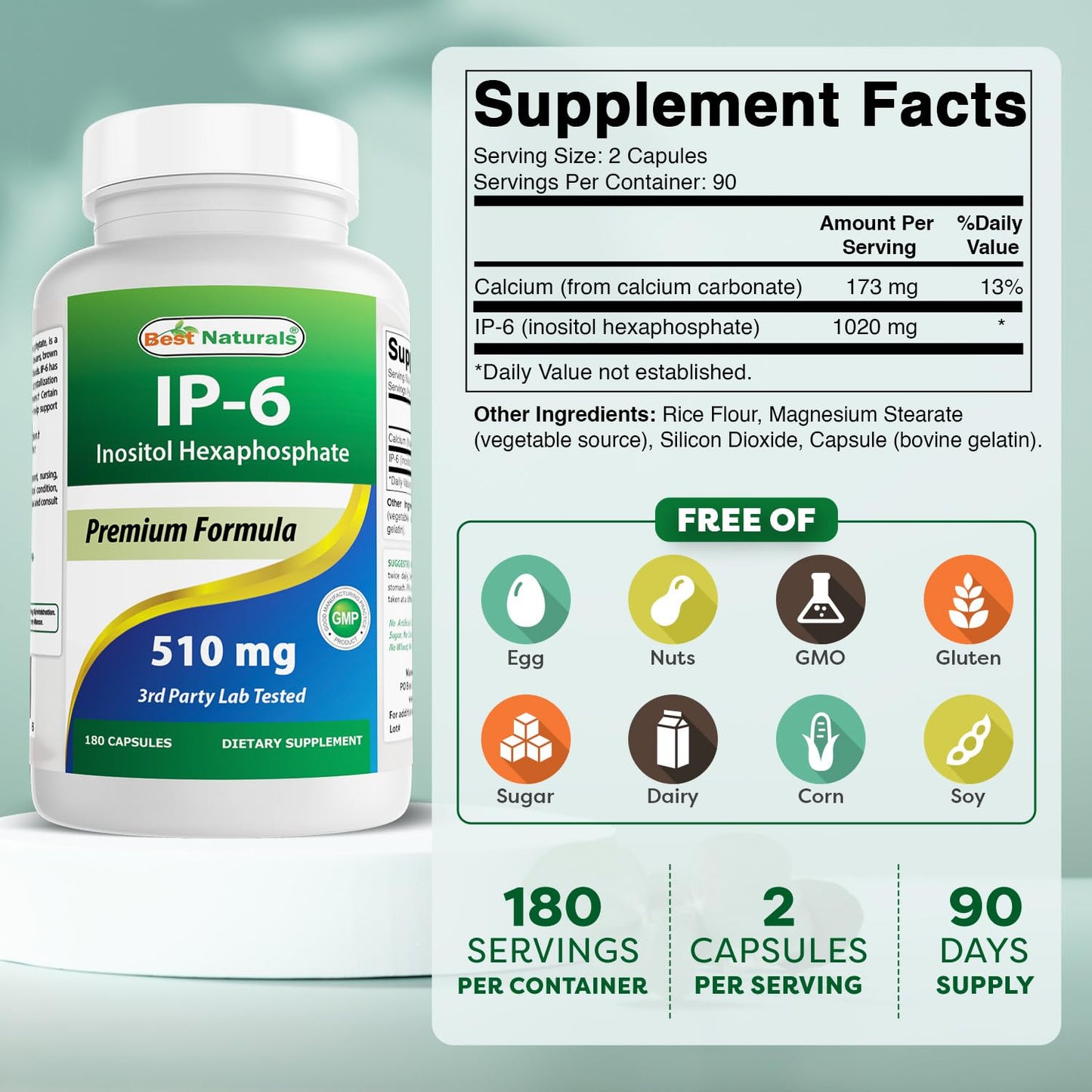 Best Naturals IP-6 510 mg 180 Capsules – Pack of 2