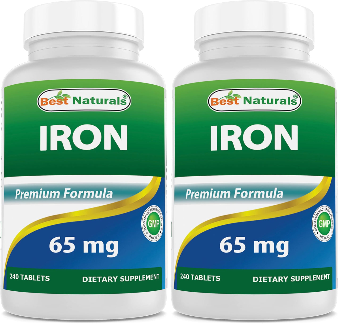 Best Naturals Iron Supplement 65 mg - 240 Tablets - Non-GMO & Gluten Free (Pack of 2)