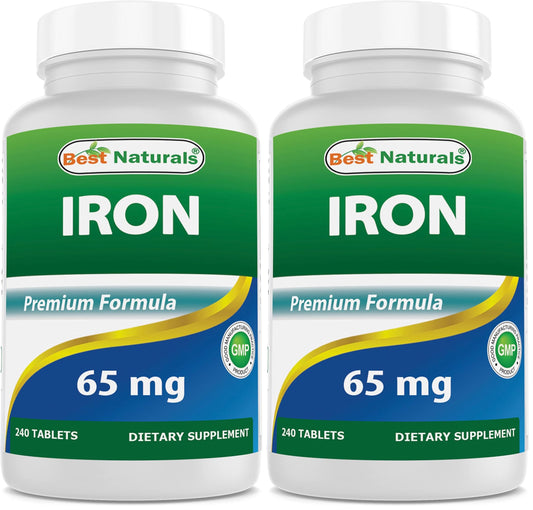 Best Naturals Iron Supplement 65 mg - 240 Tablets - Non-GMO & Gluten Free (Pack of 2) BritishVita | Premium UK Vitamins & Wellness Supplements