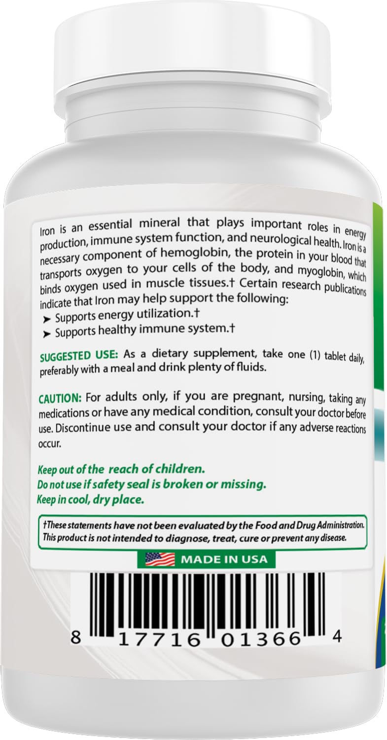 Best Naturals Iron Supplement 65 mg - 240 Tablets - Non-GMO & Gluten Free (Pack of 2)