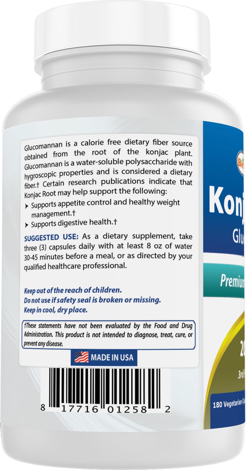 Best Naturals Konjac Glucomannan 2000 mg - 2 Pack, 180 Vegetarian Capsules