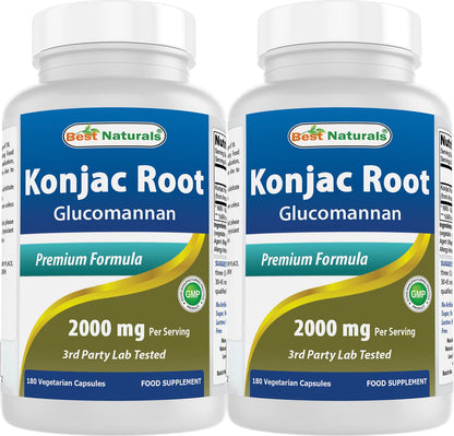 Best Naturals Konjac Glucomannan 2000 mg - 2 Pack, 180 Vegetarian Capsules