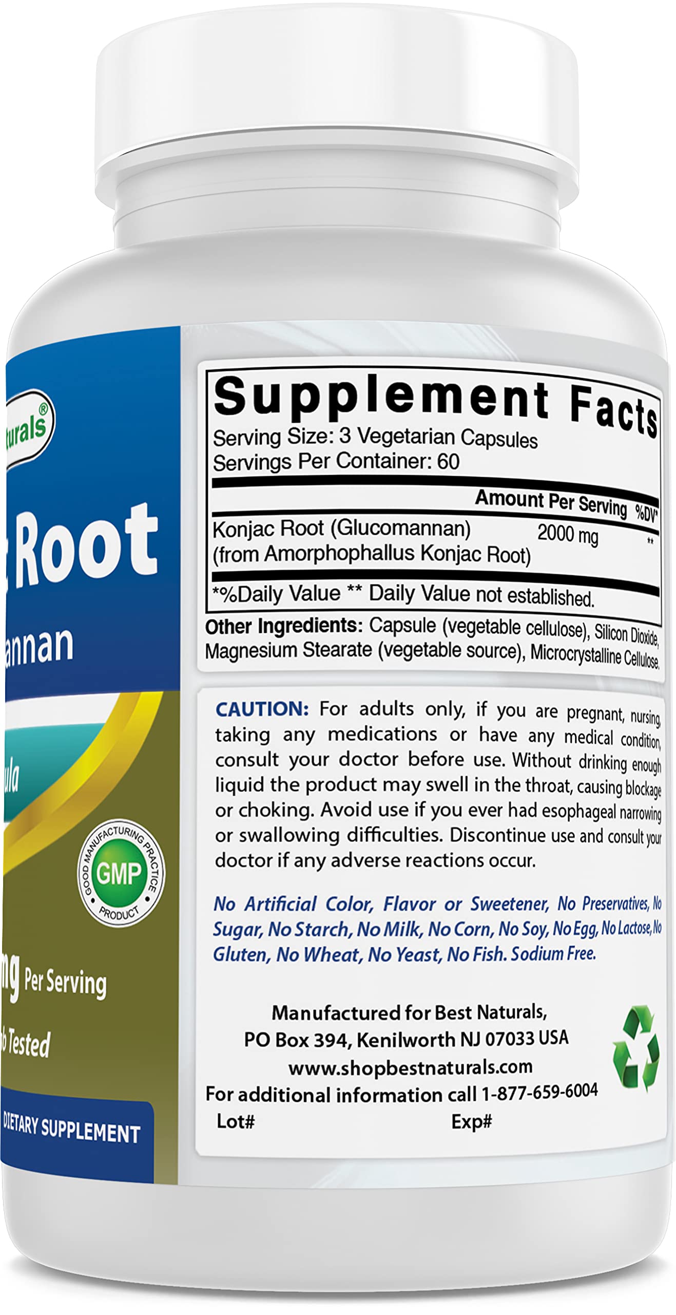 Best Naturals Konjac Root 2000mg, 180 Count - Glucomannan Fiber Supplement