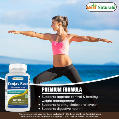 Best Naturals Konjac Root 2000mg, 180 Count - Glucomannan Fiber Supplement