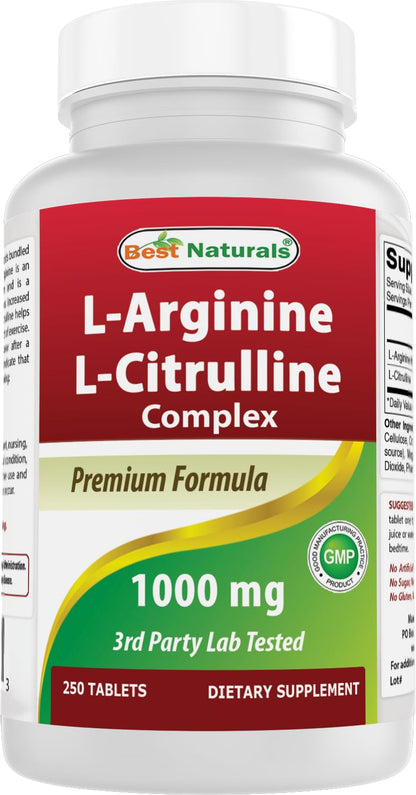 Best Naturals L-Arginine L-Citrulline Complex Tablets – 250 Count