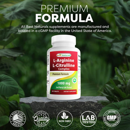 Best Naturals L-Arginine L-Citrulline Complex Tablets – 250 Count