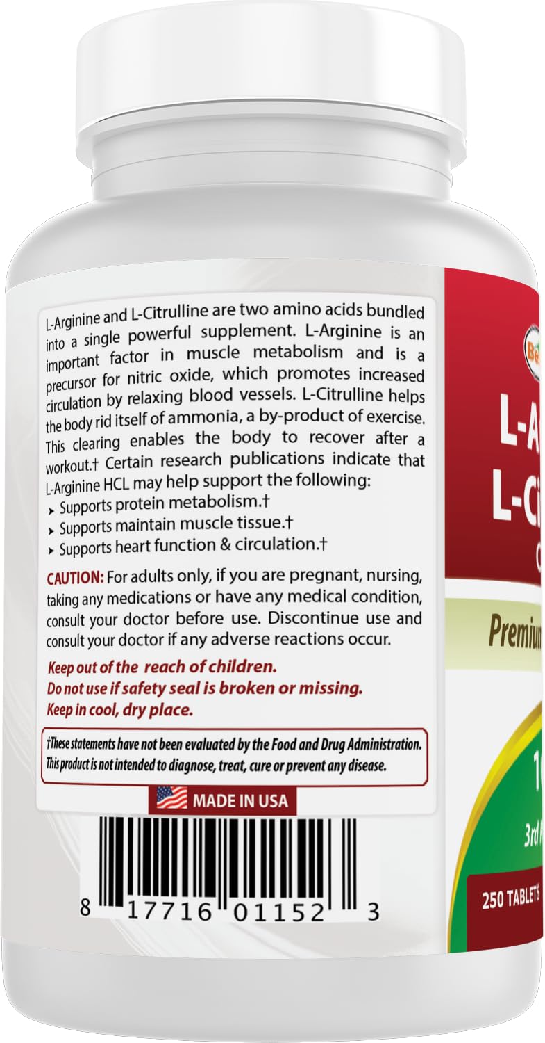 Best Naturals L-Arginine L-Citrulline Complex Tablets – 250 Count