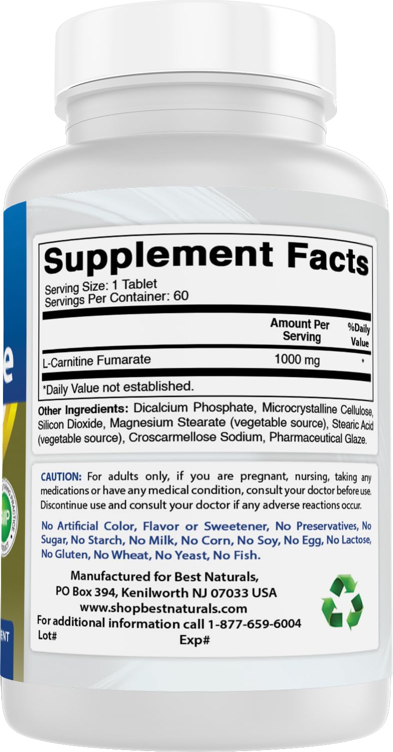 Best Naturals L-Carnitine 1000mg – 60 Tablets (Pack of 2)