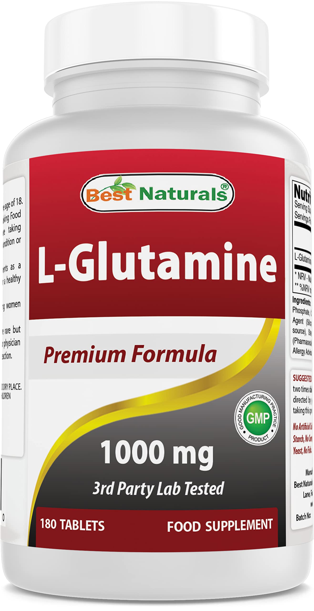 Best Naturals L-Glutamine 1000mg – 180 Count (Non-GMO) Tablets