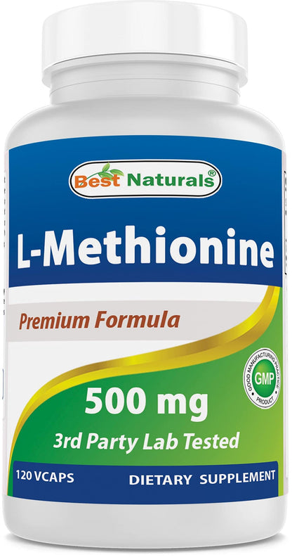 Best Naturals L-Methionine 500 mg - 120 Vegetarian Capsules | Non-GMO, Gluten-Free