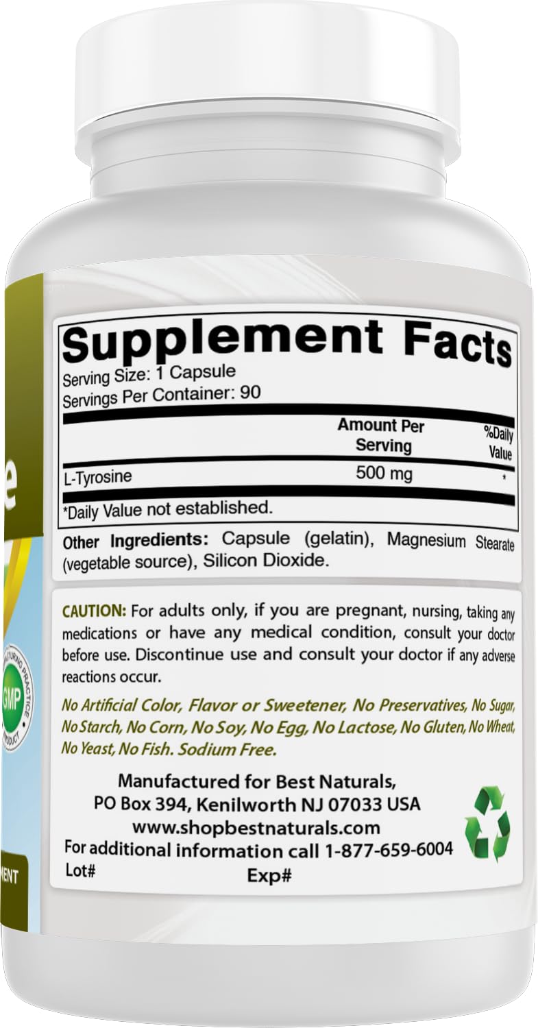Best Naturals L-Tyrosine 500 mg – 90 Capsules (Pack of 3)