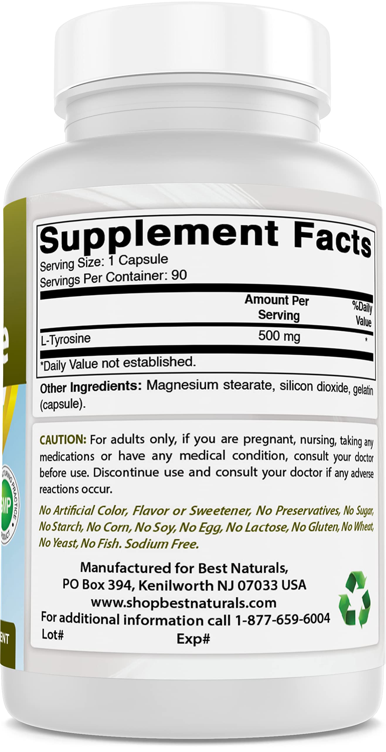 Best Naturals L-Tyrosine 500 mg – 90 Capsules (Pack of 3)