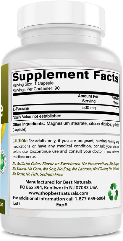 Best Naturals L-Tyrosine 500 mg – 90 Capsules (Pack of 3)