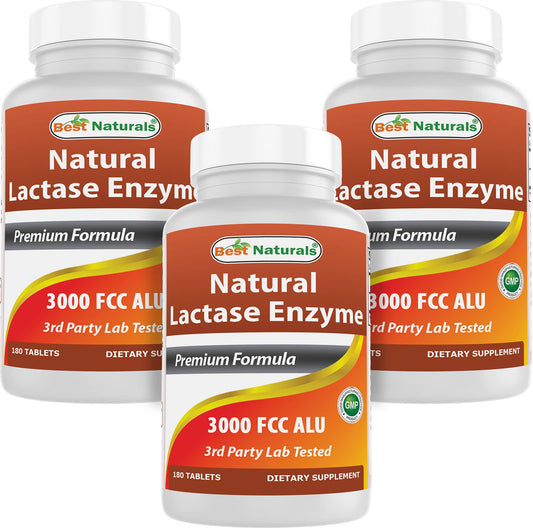 Best Naturals Fast Acting Lactase Enzyme 3000 FCC ALU - 180 Tablets (Pack of 3) BritishVita | Premium UK Vitamins & Wellness Supplements