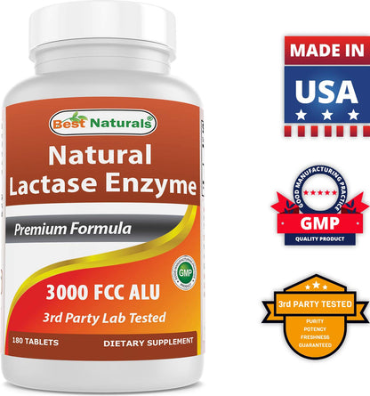 Best Naturals Fast Acting Lactase Enzyme 3000 FCC ALU - 180 Tablets (Pack of 3)