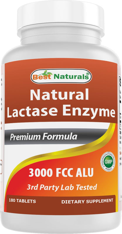 Best Naturals Fast Acting Lactase Enzyme Tablet, 3000 FCC Alu, 180 Count – Made in USA