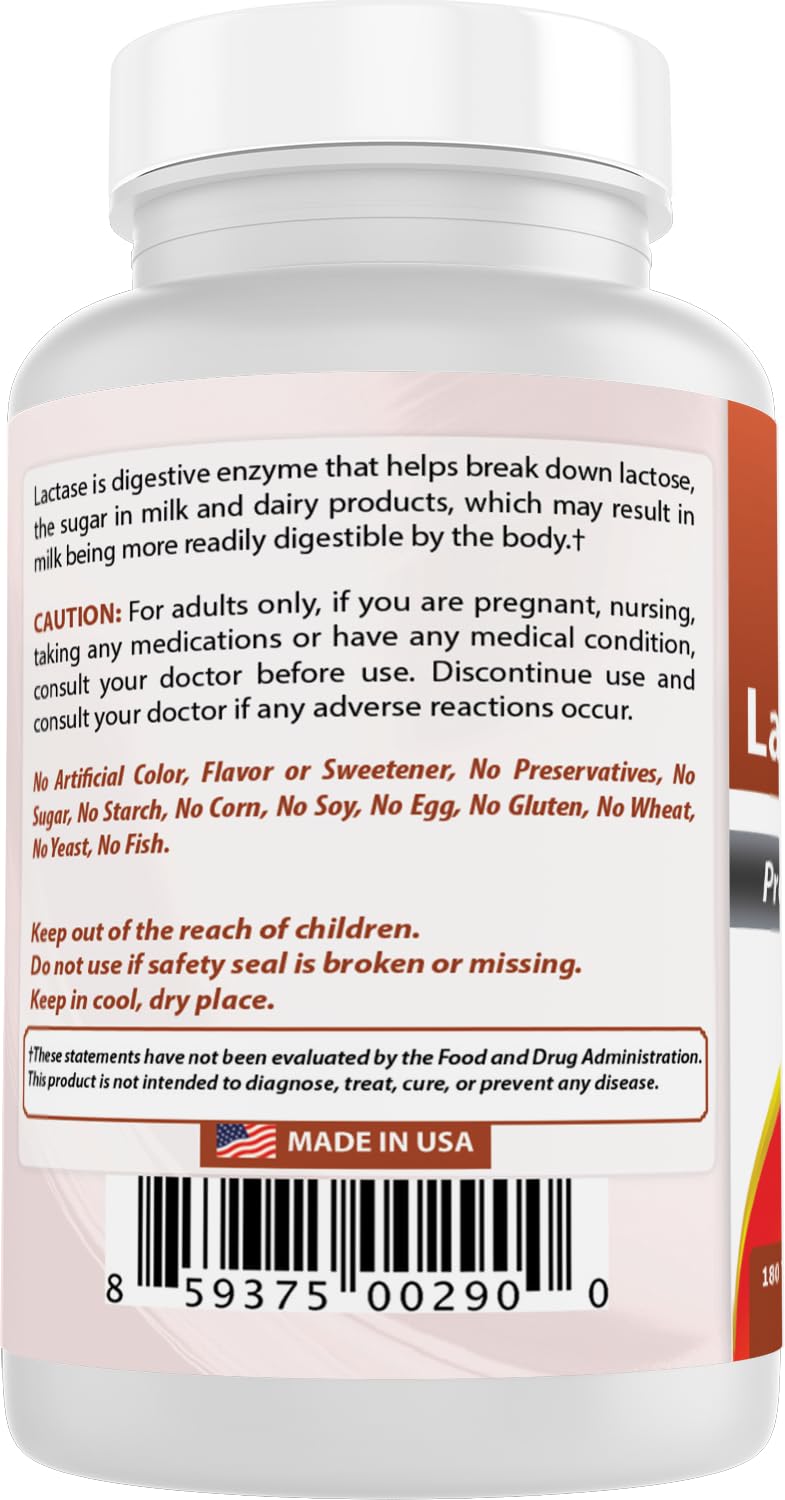 Best Naturals Fast Acting Lactase Enzyme Tablet, 3000 FCC Alu, 180 Count – Made in USA