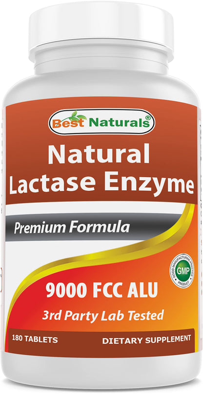 Best Naturals Lactase Enzyme Tablets – 9000 FCC ALU, 180 Count