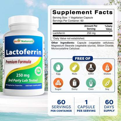 Best Naturals Lactoferrin 250 mg Veggie Capsule, Supports Healthy Immune Function - 60 Count